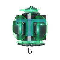 Niveau laser croisé vert 360° à auto-nivellement 16 lignes DIY avec télécommande, luminosité réglable, 2 batteries