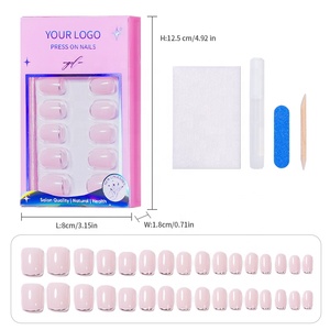<span class=keywords><strong>Faux</strong></span> <span class=keywords><strong>ongles</strong></span> roses à presser, style French manucure argentée, courts, carrés, brillants, couvrance totale, 32 pièces, avec colle, vente en gros - Product Image 1