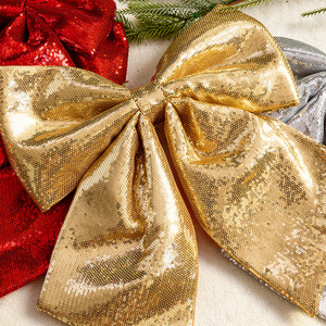 LINGKAI 20cm 25cm 35cm <b>Sequins</b> Pearl Gold Silver <b>Pink</b> Red Christmas Bow Pendant Ornament for Xmas Party Hanging Decor - Product Image 3