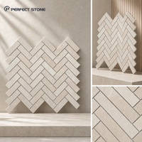 Mosaïque de marbre naturel PerfectStone, motif chevrons, beige, pour projets muraux résidentiels et commerciaux (salle de bain, cuisine)