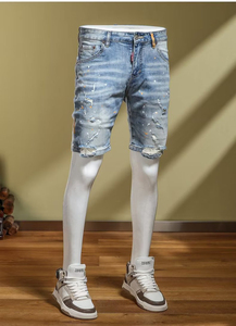 <span class=keywords><strong>Pantalones</strong></span> Cortos de Mezclilla para <span class=keywords><strong>Hombre</strong></span>, Estilo Vintage, Desgastados, con Efecto de Pintura Salpicada, Casuales para Uso Diario - Product Image 2