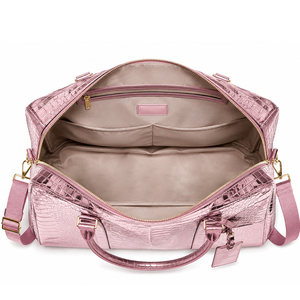 <span class=keywords><strong>Sac</strong></span> de voyage en toile rose métallisé à motif crocodile pour femmes, grande capacité, <span class=keywords><strong>sac</strong></span> de week-end avec poignée de transport et bandoulière - Product Image 3