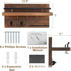 Wooden Wall Mounted Key Rack With <b>Shelf</b> And <b>Hooks</b> For Entryway Storage - Product Image 3