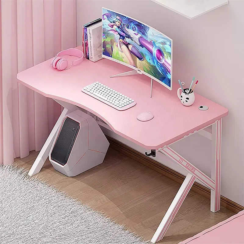 Kシェイプシンプルプリンセススタイル木製ゲーミングテーブル ピンク