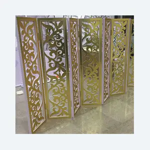 Suporte retangular de PVC acrílico dourado luxuoso para decoração de palco de casamento