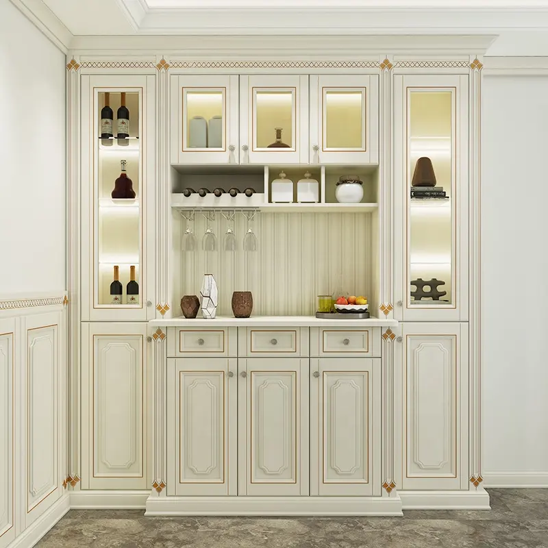 SUOFEIYA European Luxury Style Glass Door Home Storage Cabinet Wood Dining Room Cabinet