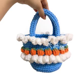 Sac à main rond en dentelle de coton au crochet, motif fraise crémeuse, pour usage quotidien - Product Image 5