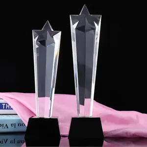 Cheap wholesale k9 blank crystal trophy awards custom creations 3d laser engrving crystal glass trophies badminton trophy for sp