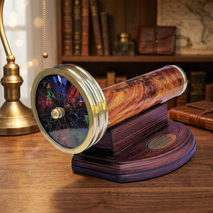 Telescopio Nautico Caleidoscopio in Ottone, Binocolo Decorativo con Obiettivo da 42mm, Lenti Multistrato, Base in Legno, Regalo Nautico da Scrivania - Product Image 3