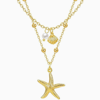 Colliers à pendentifs multicouches style océan avec étoiles de mer, coquillages et perles pour femmes, bijoux d'été à superposer pour la plage