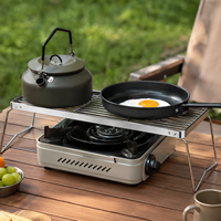 Support de cuisson pliable en acier inoxydable pour camping, 2 niveaux réglables en hauteur, support de grill portable avec grille en maille pour cuisson extérieure et pique-nique