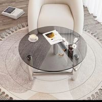 ATUNUS vente en gros de haute qualité pieds en métal argenté table basse latérale mobilier de salon moderne table centrale ronde en verre