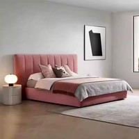 Cadre de lit en bois moderne de luxe en velours avec tissu king size tête de lit rose princesse fille lit double rembourré ensemble de chambre à coucher meubles