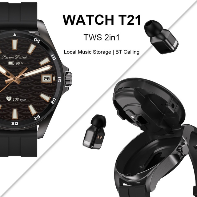 Juxin 2025 New Release T21 Two-in-One Smart Watch for Headset AMOLED Display 1.75 Inch Screen Wireless Charging Android OS