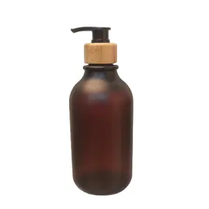 Produttori all'ingrosso 500mlPET press lotion bottle matte round shoulder wrap bamboo pump head shampoo shower gel bottle