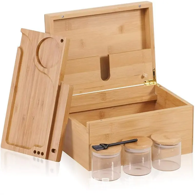 Bamboo Magnetic Stash Box Bamboo Wood Stash Box with Accessories