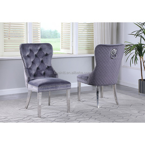 Silla de Comedor Moderna de Terciopelo Blanco con Respaldo Acolchado y Botones Decorativos, Patas de Metal Dorado, Muebles de Lujo para el Hogar, Silla para Hotel/Restaurante - Product Image 1