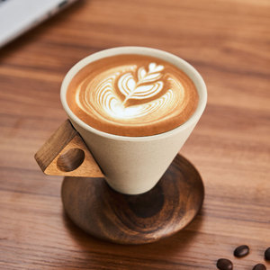 <span class=keywords><strong>Tasse</strong></span> à café cappuccino en grès 250ML personnalisée soucoupe en forme d'entonnoir réutilisable <span class=keywords><strong>expresso</strong></span> lait thé <span class=keywords><strong>tasse</strong></span> en céramique avec base en bois - Product Image 5