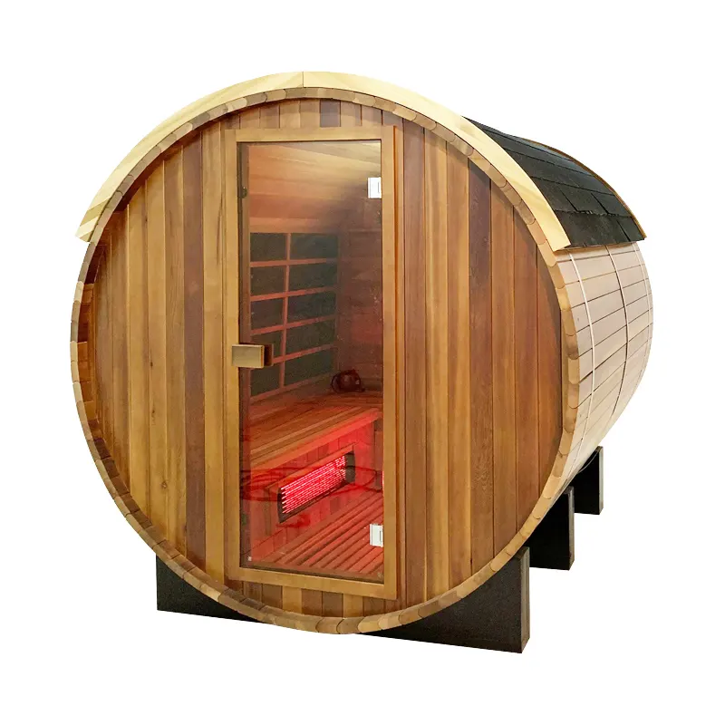 Wholesale Canadian Cedar Traditional Infrared Barrel Sauna Outdoor Sauna for sale Accept customization