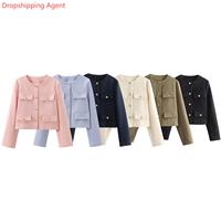 Dropshipping Shopify Fulfillment Agent 2025 Femmes Mode Casual Versatile Col Rond Flip Décoration Costume Court Manteau