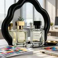 Flacons de parfum carrés en verre luxueux 50ml/70ml/100ml avec pulvérisateur à pompe, étanches, hermétiques, estampage or, marque HUAFAN