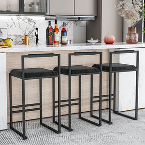 Taburete <span class=keywords><strong>de</strong></span> Bar <span class=keywords><strong>de</strong></span> Estilo Industrial con Tubo <span class=keywords><strong>de</strong></span> Acero Cuadrado, Asiento <span class=keywords><strong>de</strong></span> Cuero Sintético Color Gris Carbón, Silla Alta para Isla <span class=keywords><strong>de</strong></span> <span class=keywords><strong>Cocina</strong></span> con Respaldo Bajo, Taburete Metálico - Product Image 4