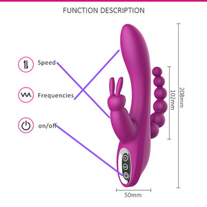 Vibratore Rabbit per Punto G con Perline Anali, Stimolatore Clitorideo a Tripla Massaggio, 10 Modalità, in Silicone Medicale, Giocattolo Sessuale Femminile - Product Image 4