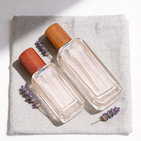 Flacons de parfum carrés en verre personnalisables de qualité supérieure, 30 ml et 50 ml, transparents, avec vaporisateur, couvercle et boîte d'emballage
