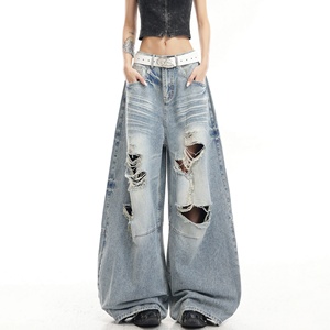<span class=keywords><strong>Pantalones</strong></span> Vaqueros Azules Holgados de Cintura Alta para <span class=keywords><strong>Mujer</strong></span>, con Logotipo Personalizado, al por Mayor, Casuales, a la Moda, de Alta Calidad, con Parches - Product Image 6