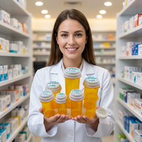 Flacons en plastique pour médicaments et pilules avec bouchons réversibles à languette de 10dr, 13dr, 16dr, 20dr, 30dr, 40dr, 60dr