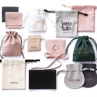 Tas Kemasan Hadiah Kanvas Katun dengan Tali Serut, Logo Cetak Kustom, Bergaya untuk Aksesoris Perhiasan Kecil