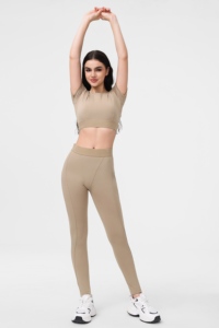 Set Yoga 2 Pezzi: Top Corto Girocollo e Leggings a Vita Alta a Tutta Lunghezza, Senza Cuciture, in Spandex e Poliestere - Product Image 2