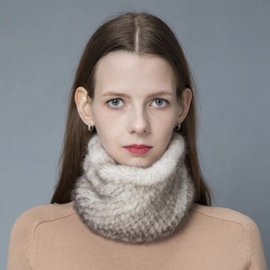 Élégant cache-cou court <span class=keywords><strong>en</strong></span> <span class=keywords><strong>fourrure</strong></span> de lapin tricoté à la main pour femme, respirant, imprimé animal, tressé, chaud pour l'hiver, élastique - Product Image 3