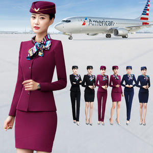Women's Flight Attendant Uniform Business Suit Long Sleeve Polyester Stewardess Uniform For Airline <b>Work</b> - Product Image 1