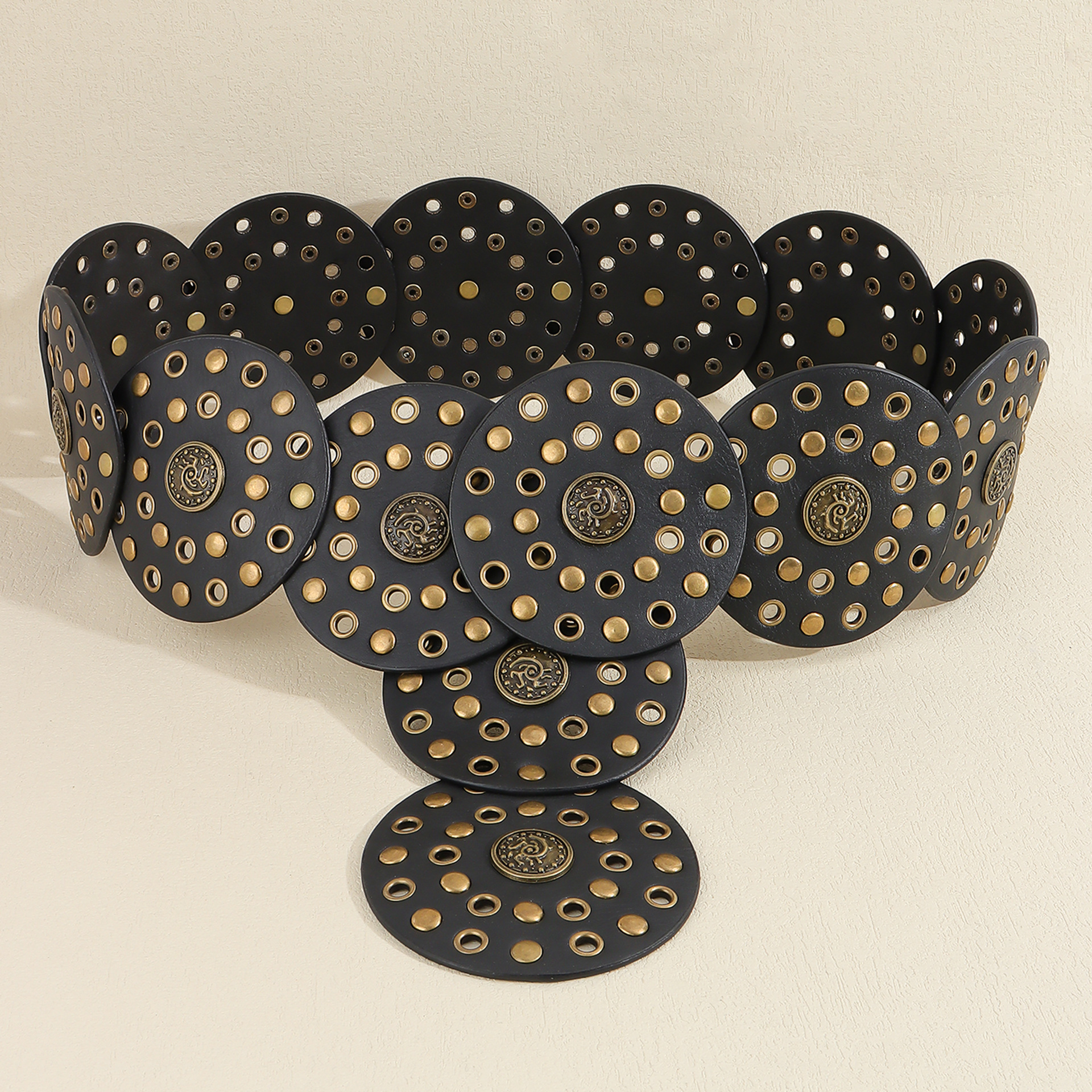 VINTAGE suede and bronze style belt good quality haoyu Belt Vintage suede PU bronze rivets  main image 4