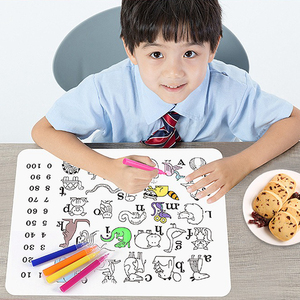 Tapis en silicone réutilisable pour graffitis, tapis de dessin lavable, tapis de table à manger avec alphabet et chiffres, tapis d'apprentissage en silicone pour bébé - Product Image 1