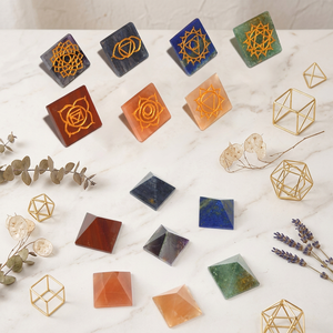 Engraved Pyramids 7 Chakra Agate Stone Set | Feng Shui Mascot Style Natural Art & Collectible - Product Image 1