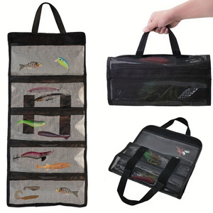 Bolsa de Pesca de 5 Bolsillos para Señuelos, Bolsa Grande para Cebo, Organizador Enrollable para Aparejos de Pesca con Cubierta Protectora de PVC Transparente - Product Image 6