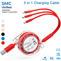 Câble de charge rétractable 3-en-1 multi-ports USB pour synchronisation de données et charge rapide pour appareils mobiles Type C et Micro L – Vente en gros