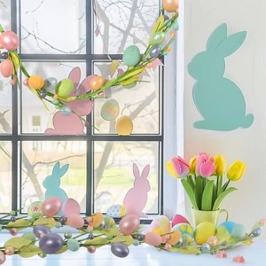 Guirlande souple d'œufs de Pâques artificiels, vigne printanière pastel avec feuilles vertes pour chemin de table, chemin de table de fête, décoration de ferme et de maison - Product Image 5