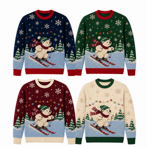 <span class=keywords><strong>Pull</strong></span> en tricot d'hiver Alpine Ski Bear pour <span class=keywords><strong>homme</strong></span>, col rond personnalisé en jacquard de Noël - Product Image 4