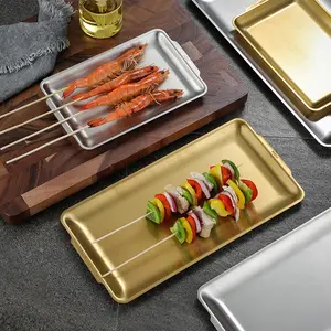 Popular Korean Rectangular Plate Thickened Flat Hotel Dish Sushi Tray Tray Storage Plate Camping Metal CLASSIC Stainless Steel