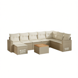 Beige Garden <b>Sofa</b> <b>Set</b> Outdoor Rattan Cushioned Contemporary Design - Product Image 1