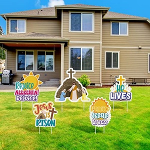 Panneau de jardin extérieur imperméable pour Pâques 'Jésus est ressuscité' – Décoration de fête chrétienne en PP - Product Image 1