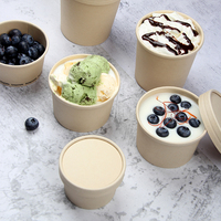 Contenant à Crème Glacée Jetable Personnalisé Blanc Marron de 3 oz, 4 oz, 6 oz, 12 oz, Emballage Bol à Yogourt Glacé en Papier Kraft Avec Couvercle