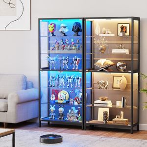 Vitrine moderne en verre SENYU avec 6 étagères, éclairage LED réglable pour le rangement dans le salon - Product Image 6