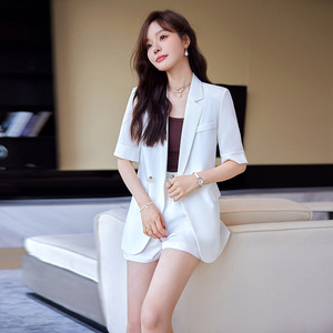 Women's Summer Suit Set Short Sleeve Solid Color Woven Breathable Casual Style - Product Image 3