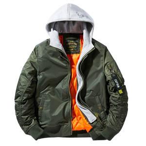 High Quality <b>Thin</b> Unisex Flight Bomber <b>Jacket</b> Casual Stand Collar Hood Zipper <b>Waterproof</b> Breathable Windproof Winter MA1 Style - Product Image 1