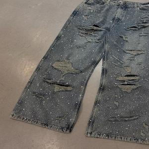 Özel Tasarım Erkek Bol Paça Eskitme Görünümlü Yapay Elmaslı Çok Cepli Kamuflaj Kot Yüksek Bel Sokak Modası Büyük Beden Kargo Pantolon Güneş Solması Dijital Baskı - Product Image 3