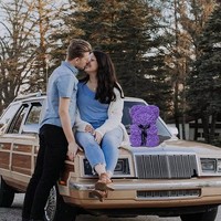 Ours en peluche de 25 cm avec fleurs artificielles en PE, couleur personnalisable, pour la fête des mères, Noël, la Saint-Valentin, anniversaire, mariage, fête